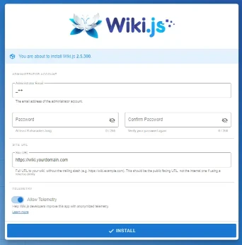 Wiki JS Install prompt